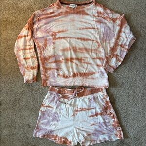 Knox Rose Pink and White Tie-Dye - Long Sleeve Top & Shorts Size Medium